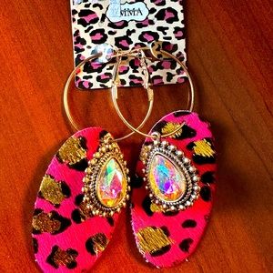HOT PINK GOLD AND BLACK LEOPARD EARRINGS